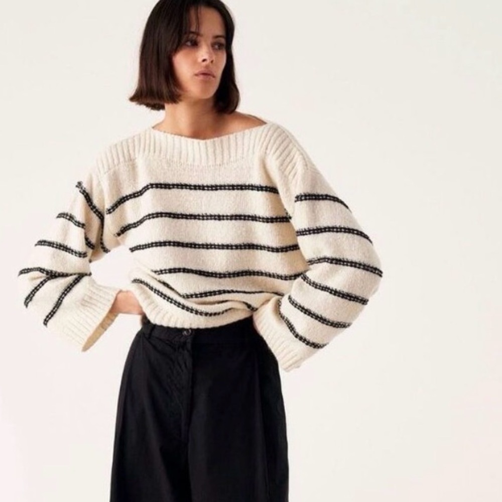 Begg x Co 100% Cashmere Deauville Sweater Knit Cropped White Black Navy Small